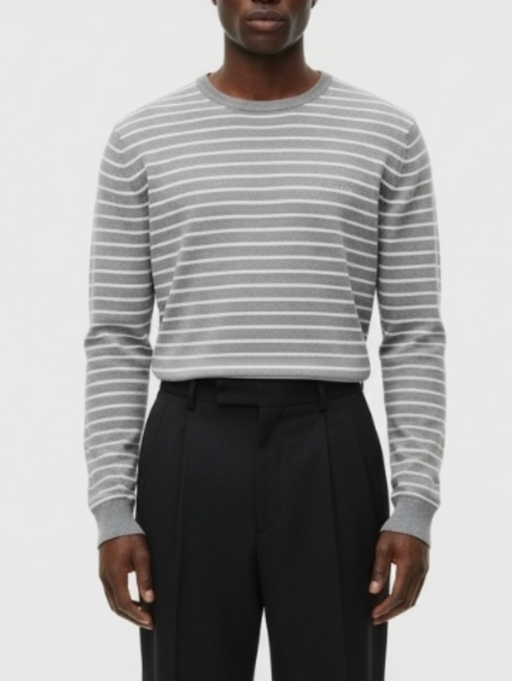 Calvin Klein Men's Supima Cotton Stripe Gray Pullover Sweater, Size M